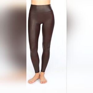 SPANX Size X-Small Faux Leather Dark Brown High Rise Skinny Pants Leggings NWT